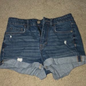 Slightly Distressed Cuffed Jean Shorts